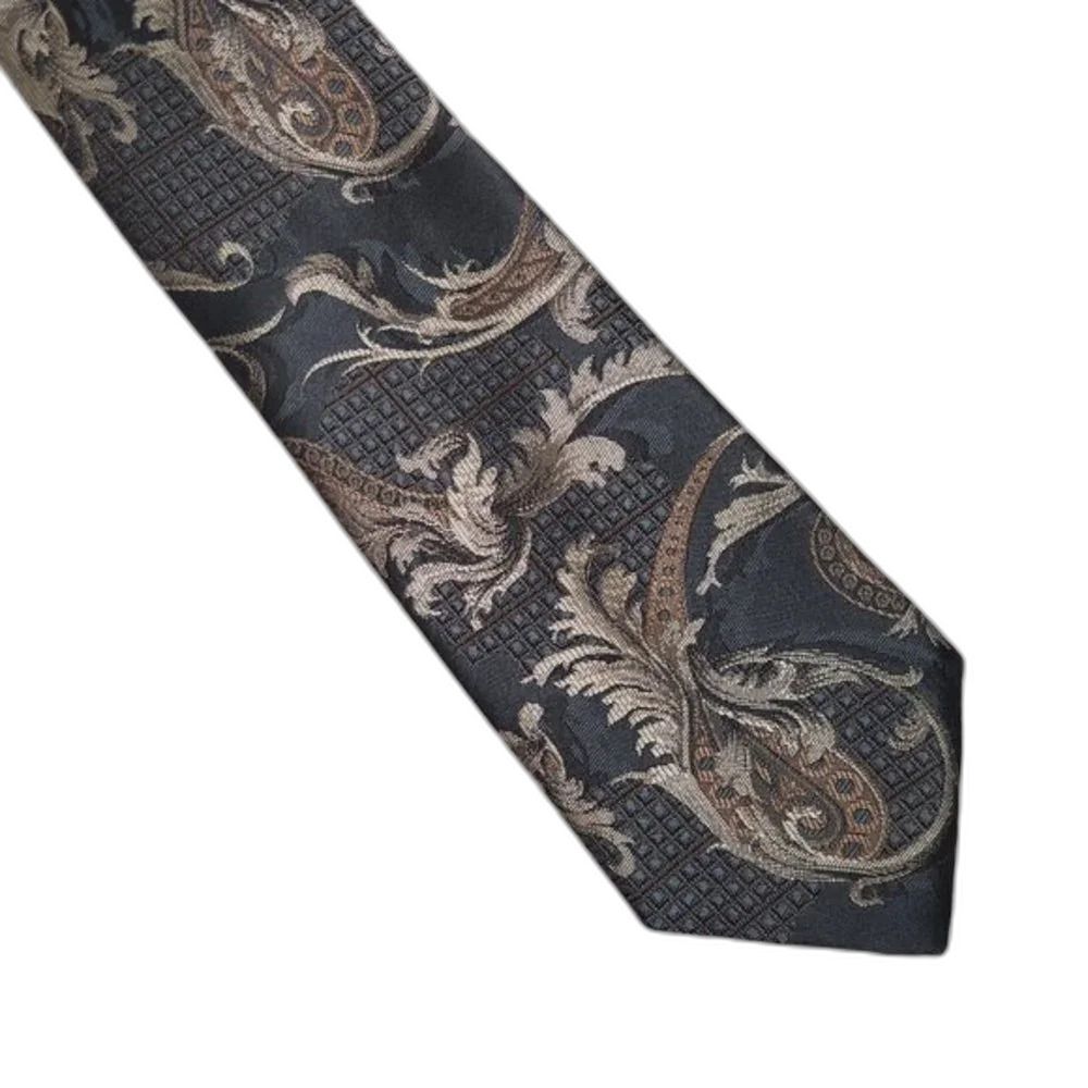Haggar Necktie Vintage Pattern Tie Mens Black Gray Cream ‎